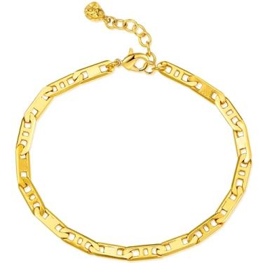 Imagem de BENEIGE Pulseira de ouro para mulheres banhado a ouro 14K bonito prata satélite bola corrente oval pingente em camadas pulseiras de elos joias feitas à mão para meninas, Latão, Zircônia cúbica