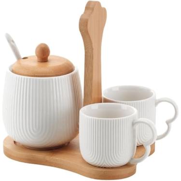 Imagem de Conjunto 2 Xicaras de Café com Açucareiro em Cerâmica e Suporte em Bambu Oásis Haüskraft