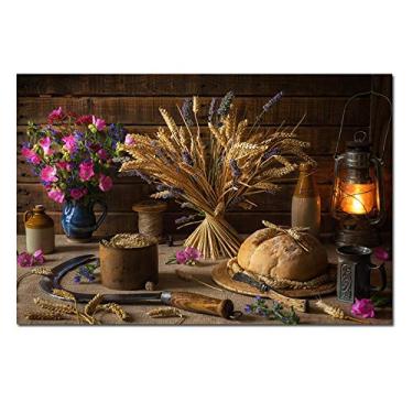 Imagem de Pão de café retrô decoração de cozinha pinturas em tela impressão em tela - natureza morta escandinava comida pôster e impressões - arte de parede em tela imagens de alimentos para decoração de