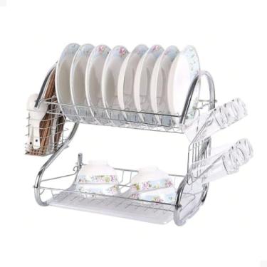 Imagem de Escorredor De Pratos Com 14 Pratos, Talheres E Porta-Copos Prateado