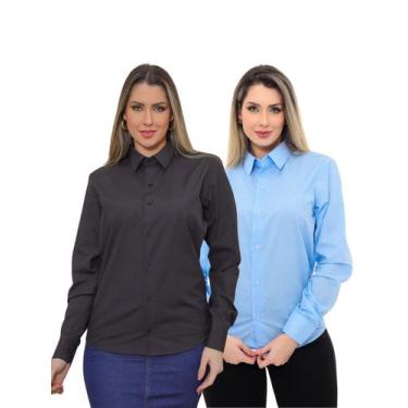 Imagem de KIT Feminino 2 Peças - Camisa Social Premium Tipo Linho Azul Claro e  