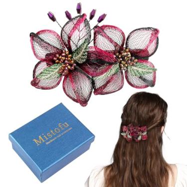 Imagem de Mistofu 10 cm DIY fio de cobre metal feito à mão presilhas de design de alto nível acessórios de cabelo elegantes, presentes para mulheres e meninas (flor dupla gradiente vermelho)