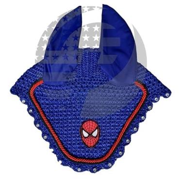 Imagem de Touca de orelha de cavalo do Homem-Aranha, véu de mosca, gorro equestre de crochê completo/espiga/pônei (completo)