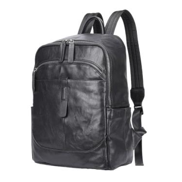 Imagem de Mochila masculina de couro, bolsa de viagem para homens, casual, couro de vaca, bolsa para laptop, mochila de couro macio para homens