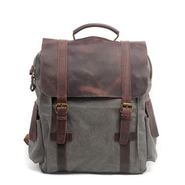 Imagem de Mochila vintage para atividades ao ar livre masculina de couro genuíno mochila de viagem de grande capacidade mochilas escolares masculinas(Dark gray)
