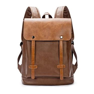 Imagem de Mochila masculina retrô fashion mochila de luxo para laptop de grande capacidade para homens mochila de viagem de couro de qualidade para homens(Coffee)
