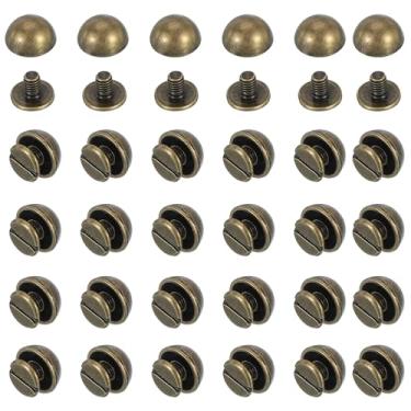 Imagem de PATIKIL Pregos de ponta de cúpula de 9,5 cm, 100 conjuntos de cabeça redonda tipo cogumelo, parafusos de cabeça redonda, rebites para roupas de couro, cintos de artesanato, bolsas de mão, bronze
