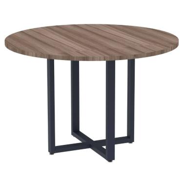 Imagem de Mesa de Reunião Redonda P25 Pandin 110 cm (Largura) Tampo MDP Walnut Pé Aço Tubular Azul Del Rey