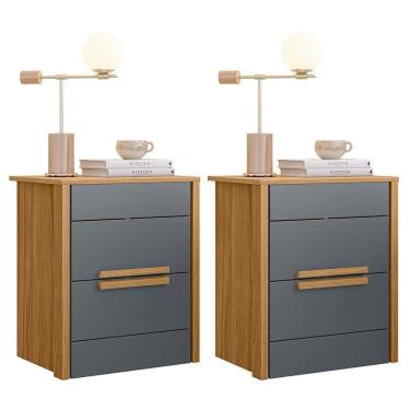 Imagem de Kit 2 Mesas De Cabeceira Dhara 2 Gavetas Freijó Cinza Moval Freijó Cinza