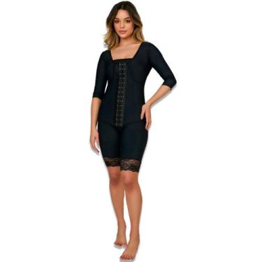 Imagem de Cinta Macaquinho Pós Cirurgia C/Mangas Short Emana New Form, Preto, G