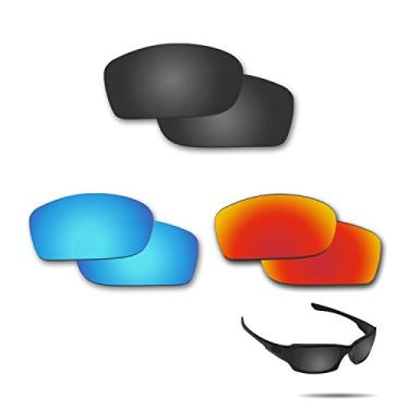 Imagem de Fiskr Lentes polarizadas de substituição para óculos de sol Oakley Fives Squared (OO9238) com revestimento antiarranhões, água salgada e antipoeira (preto furtivo, vermelho fogo e azul gelo)