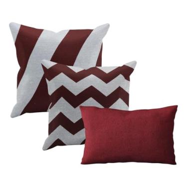 Imagem de kit 3 Capas de Almofada Tear Alto Padrão 2x 45x45 + 1x 30x50 (KIT D 31 Vermelho claro escuro vinho marfim - KIT D SOFA ENCOSTO ALGODAO JACQUARD)