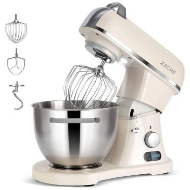 Imagem de Batedeira 7,9L com 11 Velocidades e 3 Acessórios de Aço Inoxidável, 110V 800W, ZACME, Creme