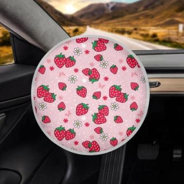 Imagem de JOAIFO Capa de volante de morango feminina rosa feminina acessórios de carro para mulheres, protetor interno automotivo anticalor universal, bloqueia os raios UV frescos no verão