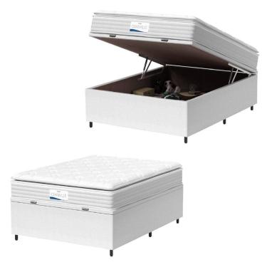 Imagem de Cama Box Baú Casal Colchão Molas Ensacadas Granville Com Pillow Probel 138x188x69cm Branco
