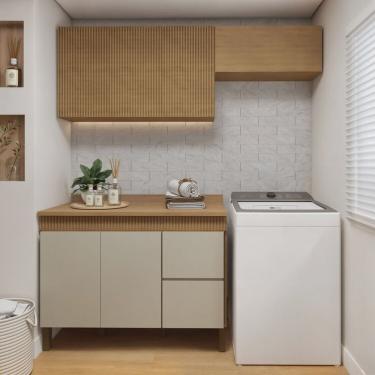 Imagem de Lavanderia Modulada 2 Armários Aéreos e Balcão 120cm Dakota