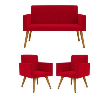 Imagem de Kit Namoradeira + 2 Poltronas Decorativas Recepção vermelha