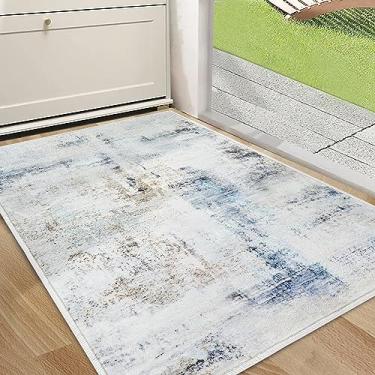 Imagem de Cristgee Tapete de porta, tapete de porta frontal interno de lã sintética antiderrapante tapete de entrada abstrato absorvente para entrada interior, corredor, lavanderia, áreas de alto tráfego, 91 x 152 cm, azul claro
