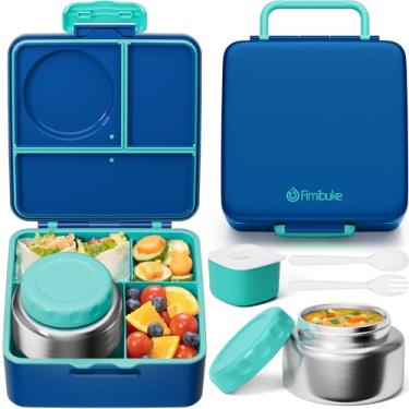 Imagem de Fimibuke Bento Box Para Crianças E Adultos, Lancheira Infantil Sem Bpa E À Prova De Vazamentos Com Garrafa Térmica De 8,5 Oz, Pote Para Alimentos, Utensílios E Pote Para Molho, Lavável Na Máquina D