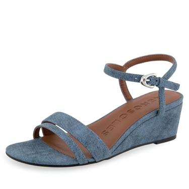 Imagem de Aerosoles Sandália feminina WITT Wedge, Jeans Azul Denim Texturizado Couro Sintético, 40