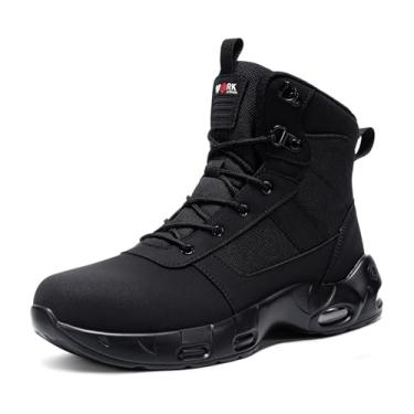 Imagem de LARNMERN Botas Masculinas Com Biqueira De Aço E Antiderrapantes, Calçado De Trabalho À Prova De Chuva, Com Biqueira De Segurança E Zíper Lateral, Bota Industrial Com Amortecimento De Ar, Cano Alto,