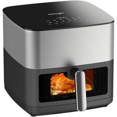 Imagem de iceagle Fritadeira A Ar Iceagle De Aço Inoxidável De 9 Litros - Fritadeira A Ar Xxl Com Grande Janela De Visualização, Dois Elementos De Aquecimento, Função 12 Em 1 Para Assar, Assar, Grelhar, Desco