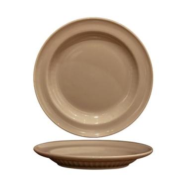 Imagem de Tigela de sopa de jantar simples e retrô, prato doméstico de cerâmica e conjunto de colher - prato raso de 25 cm cor de café QY