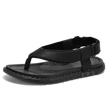 Imagem de LUODENGLANG Sandália masculina de praia confortável casual tanga caminhada água soprt couro atlético chinelo, Preto, 41
