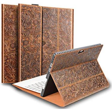 Imagem de Gexmil Capa de couro para Surface Pro 7+ 12,3 polegadas, 7ª/6ª/5ª/4ª geração (2019/2018/2017/2015) Capa de couro genuíno com suporte para lápis, capa fólio à prova de choque anti-impressão digital,