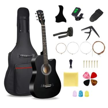 Imagem de Guitarra acústica de madeira de 96 cm para adultos, guitarra acústica de 6 cordas de aço com bolsa de guitarra e kits para iniciantes