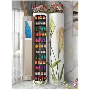 Imagem de WYUYIWH Sapateira redonda alta giratória de 360°, prateleira vertical para sapatos para pequenos espaços, organizador de sapatos para entrada, corredor, organizador de sapatos, armazenamento de