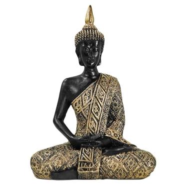 Imagem de Buda Hindu Tailandês Deus Riqueza Prosperidade Resina 20 cm (Dourado e Preto)