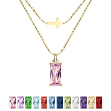 Imagem de SILANER Colar feminino com pedra do mês de nascimento de esmeralda banhado a ouro real 14 K, pingente de cruz delicada, pingente de zircônia cúbica, presente de aniversário para mulheres, joias, Latão
