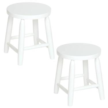 Imagem de Kit 2 Banquetas Banquinho 30cm Altura, Assento MDF, Estrutura Eucalípto, Multiuso, Ideal Casa Módeis e Decoração, Prático para Transportar Branco