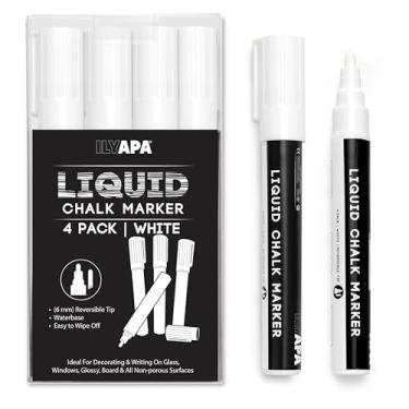 Imagem de Ilyapa Marcadores de giz líquido apagáveis, pacote com 4 canetas de giz para quadro-negro, quadros brancos, placas de negro, janelas ou vidro