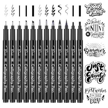 Imagem de APOGO Marcadores de caligrafia, 12 canetas de caligrafia para escrever, canetas de letras à mão para iniciantes, conjunto de caligrafia, canetas de pincel para desenho artístico, esboços, álbuns