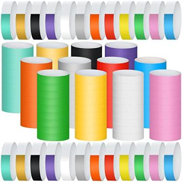 Imagem de Pulseiras de papel 5040 contagens para eventos pulseiras coloridas de papel neon a granel pulseiras adesivas leves à prova d'água 12 cores para festas, festivais de música e shows