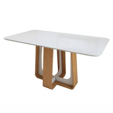 Imagem de Mesa de Jantar Retangular 170cm Tampo com Vidro Sintonia Amêndoa Clean/Off White