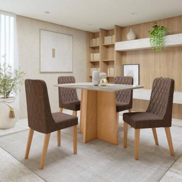 Imagem de Conjunto Sala de Jantar Tampo MDF com 4 Cadeiras  Amêndoa Clean/Off White/Avelâ