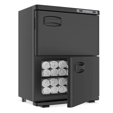 Imagem de Aquecedor de toalha quente armário duplo profissional, capacidade extra grande 46L, cor preta para spa, salão de beleza e restaurante