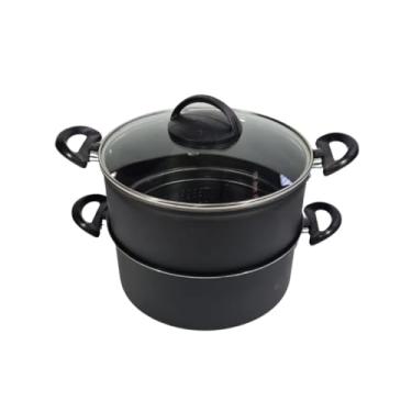 Imagem de Conjunto Panela Cozimento A Vapor Antiaderente Tampa Vidro(Preta)