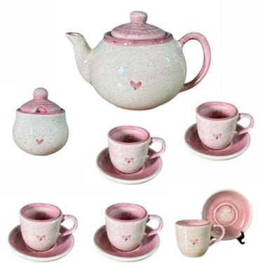 Imagem de Kit Café Com 5 Xícaras e Pires, Bule e Açúcareiro Feitos de Cerâmica