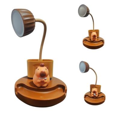 Imagem de Luminária De Mesa Capivara Led Porta Canetas Lápis Celular Decorativo Abajur Estudo Sala Decorativo sala Quarto (Marrom/Chapéu)