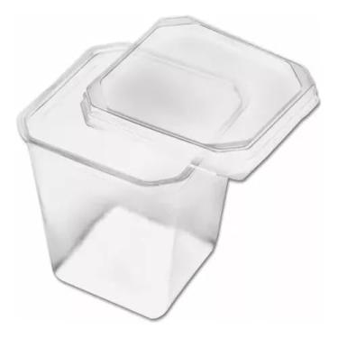 Imagem de 60 Potes PláSticos Quadrados Com Tampa de 250 Ml