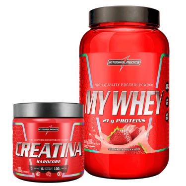 Imagem de Kit My Whey Morango 900g + Creatina 100% Pura 300g Kit Construção Muscular