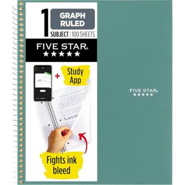 Imagem de Five Star Caderno espiral + aplicativo de estudo, 1 assunto, papel pautado em gráfico, 21 cm x 28 cm, 100 folhas, combate o sangramento de tinta, capa resistente à água, verde (620000CH1)