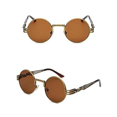 Imagem de VFDHN Óculos de sol vintage retrô gótico steampunk espelhado vintage redondo masculino UV400 (marrom)