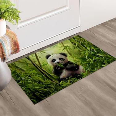 Imagem de dhakalrlde Tapete de porta interior fofo panda, antiderrapante, 43 x 75 cm, exuberante floresta de bambu, capacho para escritório, varanda, cozinha, quarto, entrada interna, tapete de tecido não