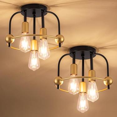 Imagem de fengkeDU Luminária De Teto Estilo Fazenda, 2 Unidades, 3 Luzes, Preta, Dourada, Industrial, Embutida, Para Corredor, Iluminação Cozinha, Sala Estar, Quarto, Hall Entrada, E26