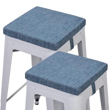 Imagem de baibu Conjunto De 2 Almofadas Quadradas Antiderrapantes Para Bancos 12", Bar Macias Com Amarras, Cadeiras Empilháveis Cozinha, Azul (12'' (30 Cm))